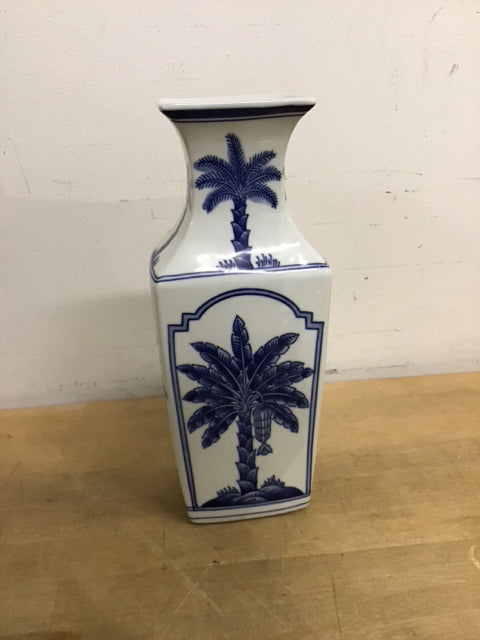 12" Blue & White Banana Tree Vase