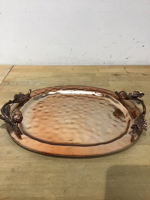 14.5" Copper Acorn & Oak Leaf Handle Tray