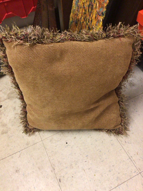 Tan Center Fringe Pillow