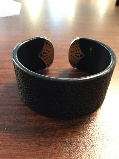 Black Leather Textured Cuff Bracelet