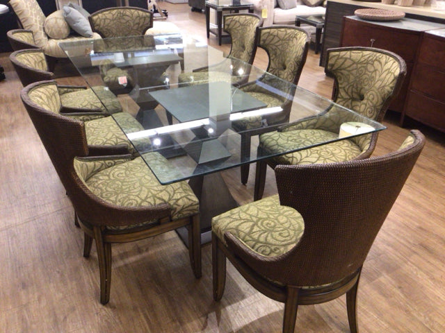 Set Of 8 Fabric & Rattan Dining Chairs(Some Chips/Marks On Wicker)