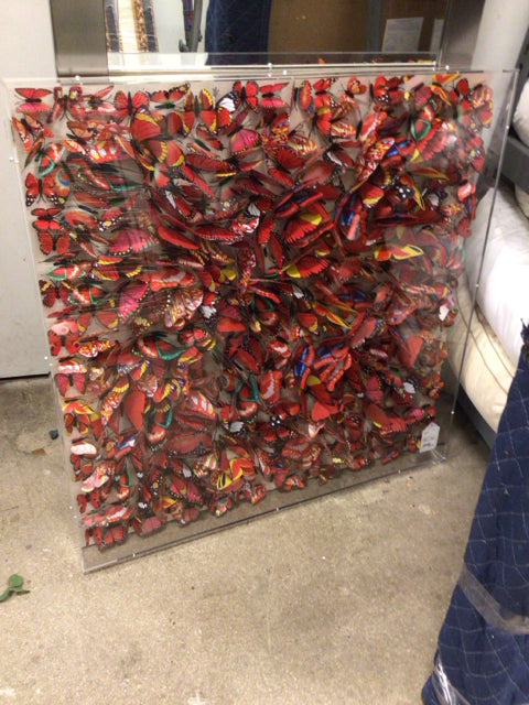35.5x35.5 Shadow Box Red Butter Fly Art