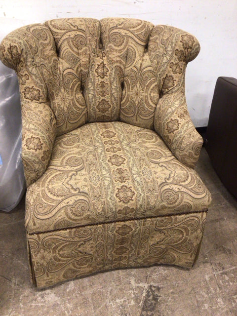 Marge Carson Button Tufted Skirted Arm Chair
