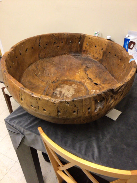 28 1/2" Round Hand Carved Wood Bowl