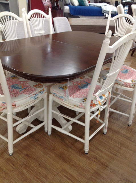 As Is Double Pedestal Dining Table W/6 Chairs