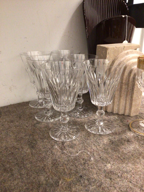 Set Of 6 Cut Glass Stemmed Water Glasses