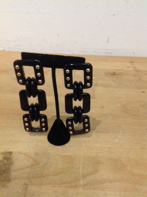 Earrings- Black & Gold Stud Dangle
