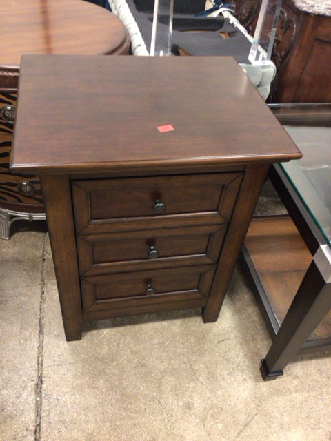 Macys Three Drawer Wood Nightstand