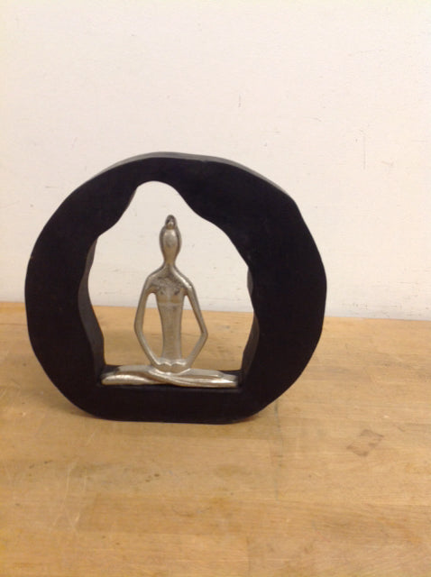 Silver Yoga Figure Wood Circle