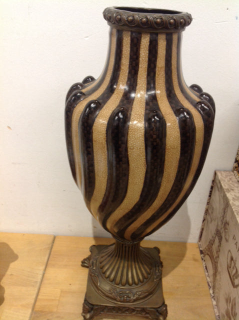 Vase- 16" Footed Brown Ceramic
