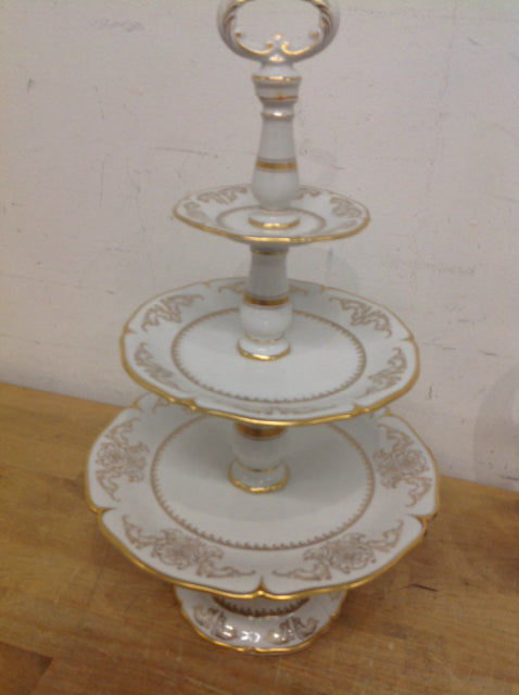 R P M German Porcelian 3 Tier Cake Stand