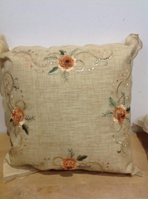 Pillow- 12" Gold & Peach Floral