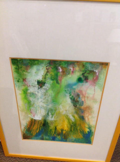 29" X 41" Yellow & Green Abstract