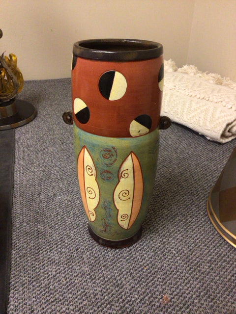 11 1/2" Ceramic Green/Brown Abstract Vase