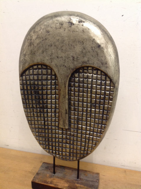 24" Champagne Tribal Mask On Stand