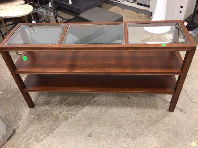 Bassett Three Beveled Panel Glass Top Wood Console Table