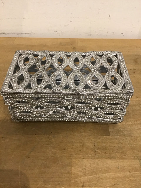 8"x4" Silver Rhinestone Mirrored Decorative Box
