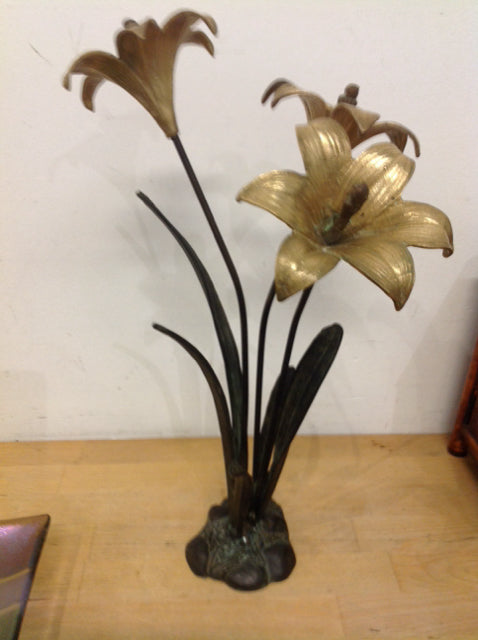 16" Vintage Modern Brass Flower Sculpture
