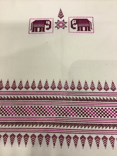 Cream Pink & Burgandy Elephant W/Fringe Runner