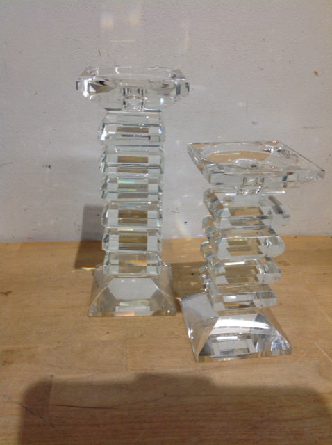 Candle Holders - Set Of 2 Stacked Glass