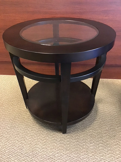 25"x21" Round Wood Glass Center