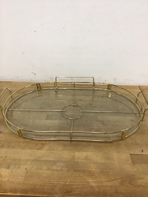 25"x13" Gold Metal & Glass Tray