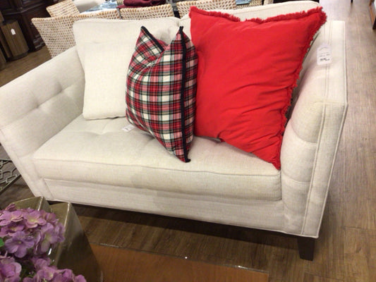 Off-White Tweed Fabric Love Seat W/2 Pillows
