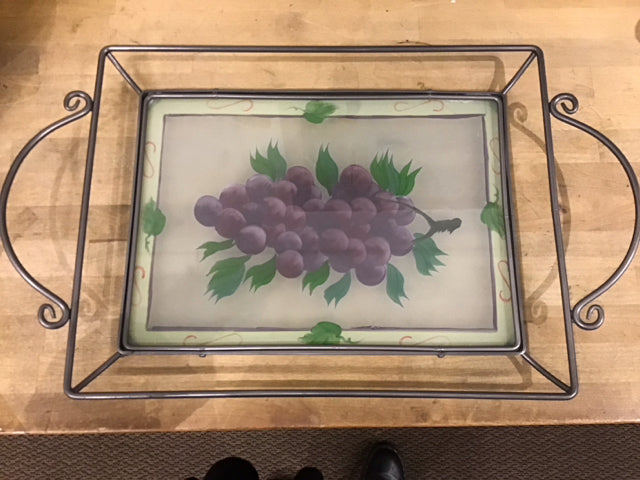 27"x15" Metal & Glass Grape Inlay Tray
