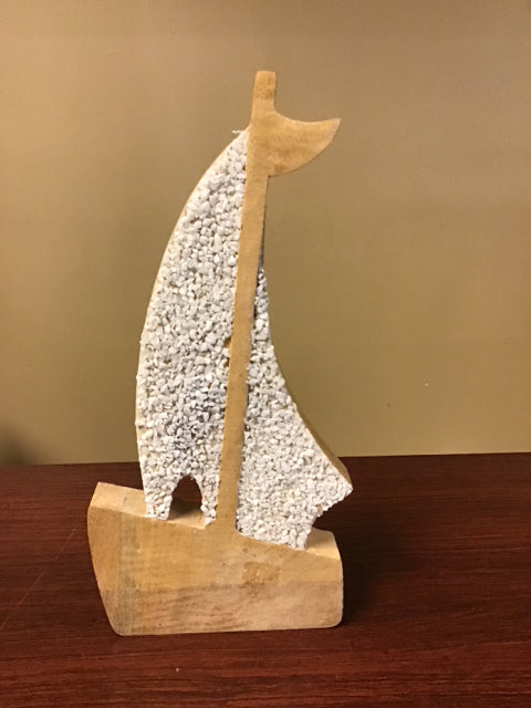 14" Wood White Pebble Giraffe Sculpture
