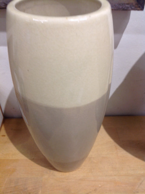 Vase- 12" Cream & Tan Ceramic