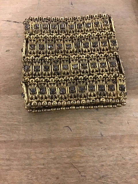 Gold & Rhinestone Stretch Cuff Bracelet