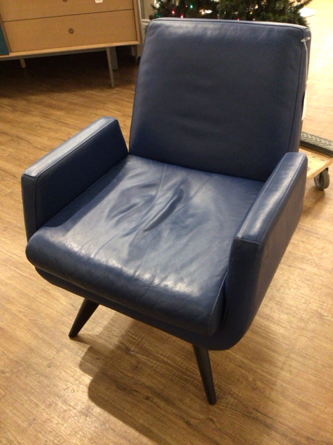 American Leather Marshall Bison Blue Leather Swivel Chair
