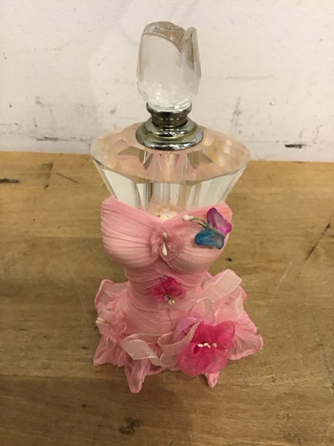 Glass Pink Dress Perfume Bottle