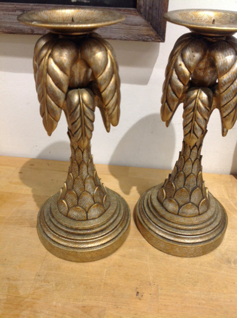 Candle Holders - 13" Resin Gold Palms
