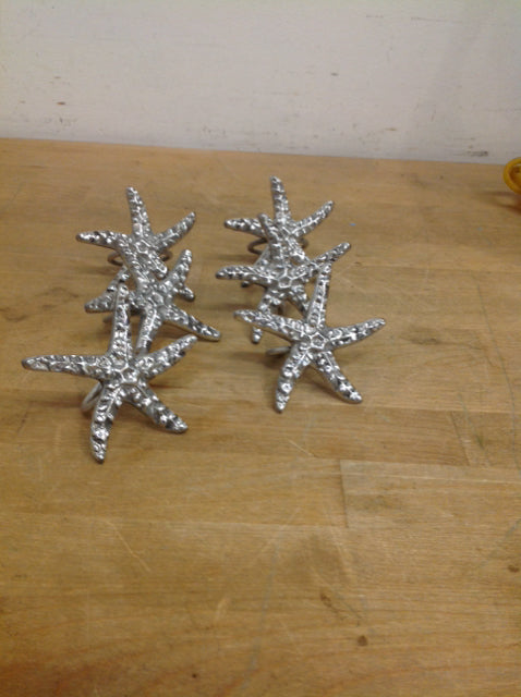 Set 6 Silver Metal Starfish Napkin Rings