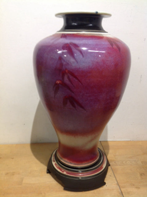 Vase- 24 " Vintage Ceramic Plum Bamboo On Stand