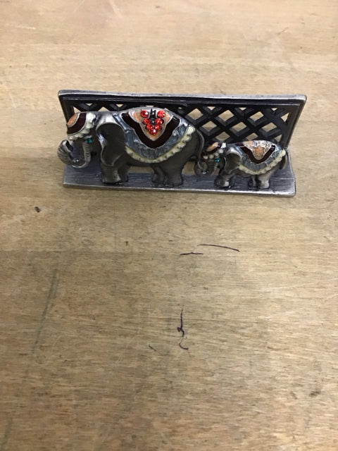 3.5" Pewter Enamel Emebellished Elephant Business Card Holder