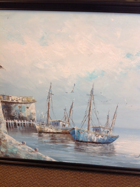 42" X 53" Signed Ocean Boat View