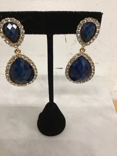 Blue Stone & Rhinestone Earrings