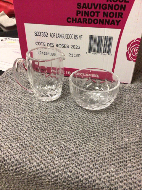 3 7/8" Waterford Lismore Round Crystal Open Sugar Bowl & Creamer