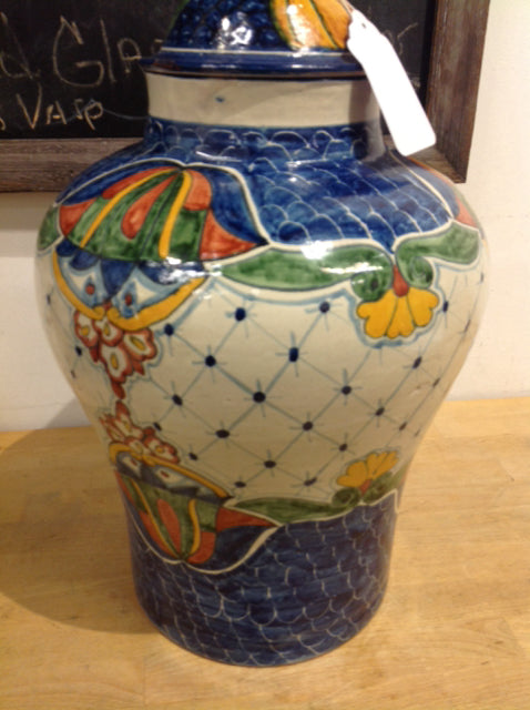 19" Mexico Painted Jar W Lid