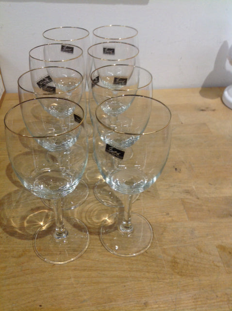 Set Of 8 Farberware Gold Rim Wine Glasses