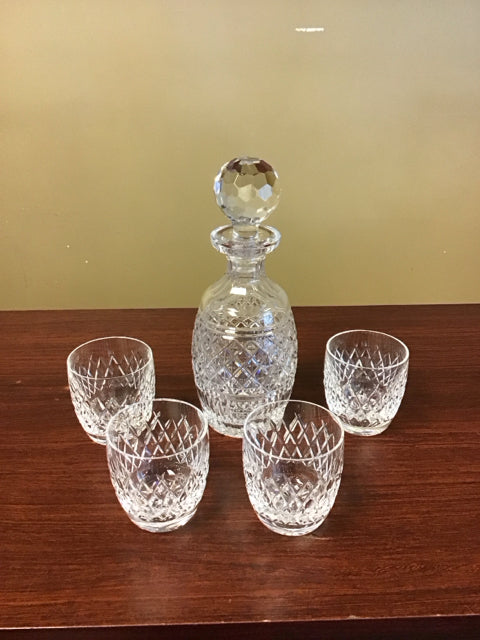 5 PC Waterford Decanter/Stopper & 4 Glasses Castletown/Boyne