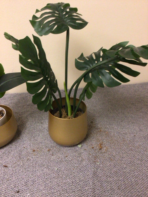 Small Faux Floral In Gold Planter