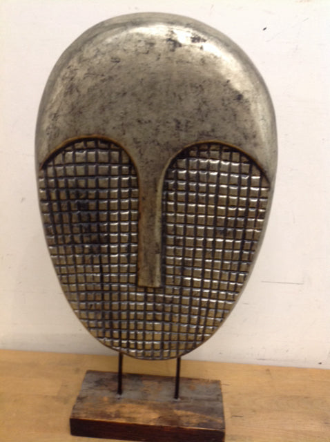 24" Champagne Tribal Mask On Stand