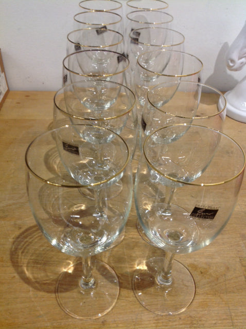Set Of 12 Faberware Gold Rim Wine Glasses