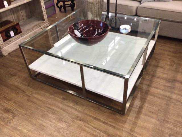 47.25" City Furniture Miami White Glass Square Coffee Table