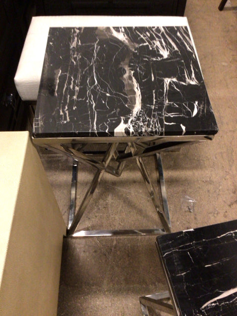 Z Gallerie Chrome Black & White Stone Top End Table