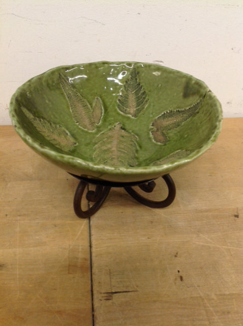 Bowl- 9" Green Ceramic On Stand
