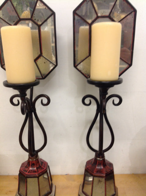 Candle Holders - 26" Pair Of Ornate Metal Mirror
